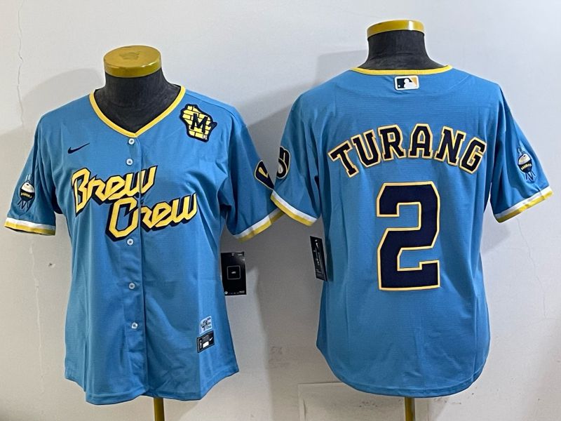 Youth 2025 Milwaukee Brewers #2 Turang Light blue City Edition Nike MLB Jersey 03